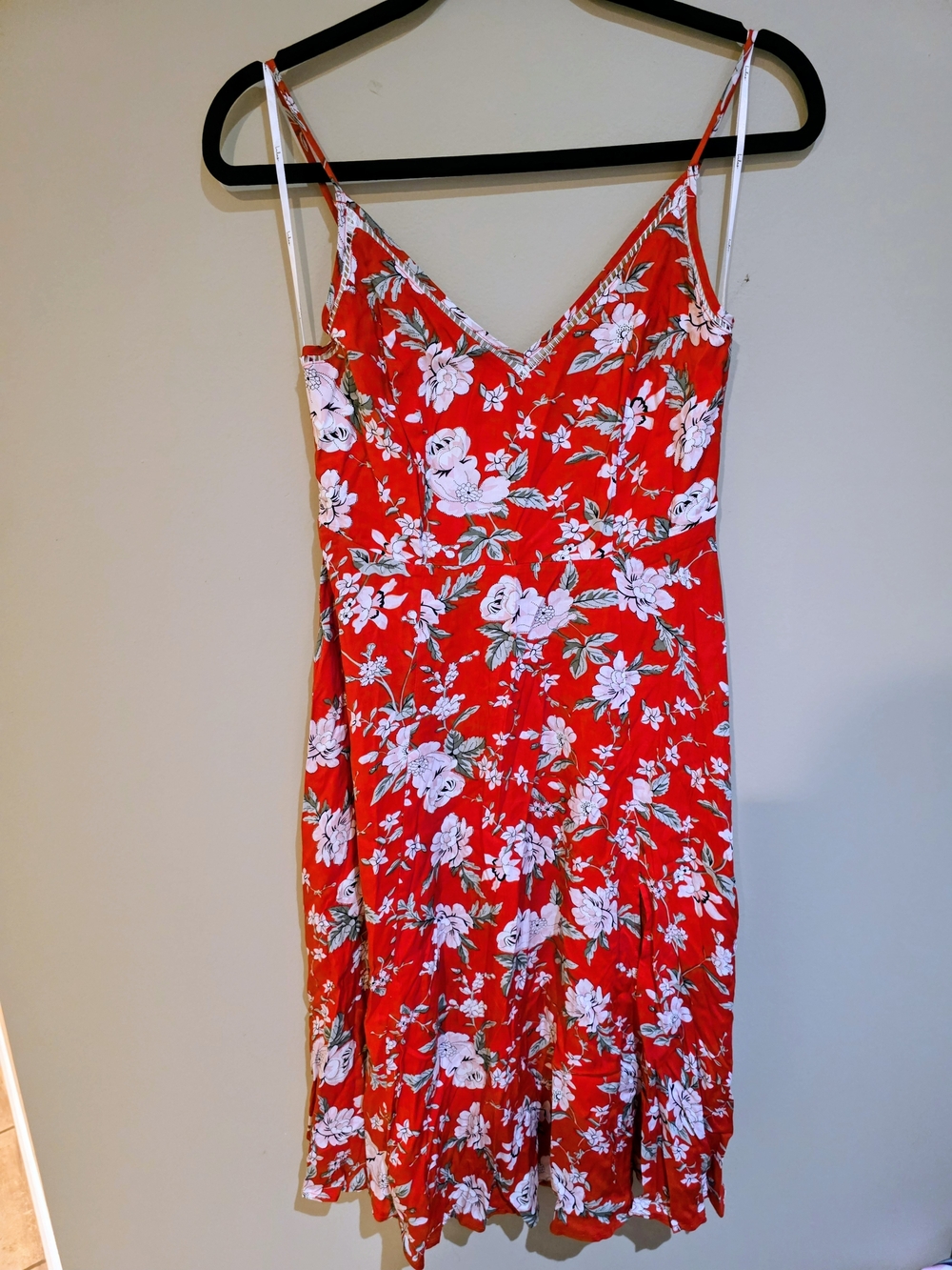 Lulus Red Floral Slip Dress with White Blossom Print